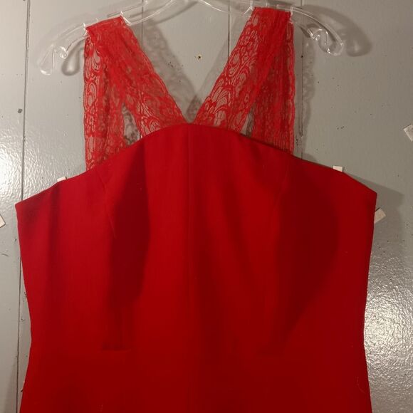 New York & Co Plus Size Red V-neck  Lace Strap Fit and Flare Dress Sz 20 - Picture 6 of 9